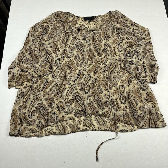 Nili Lotan Silk Sheer Paisley Print Blouse Medium Beige Designer Boho Romantic - Picture 1 of 12
